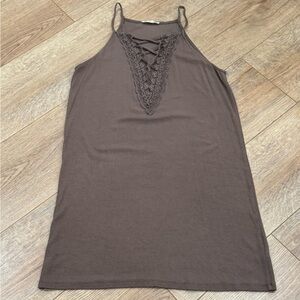Easel Brown Lace-Up Tunic Top